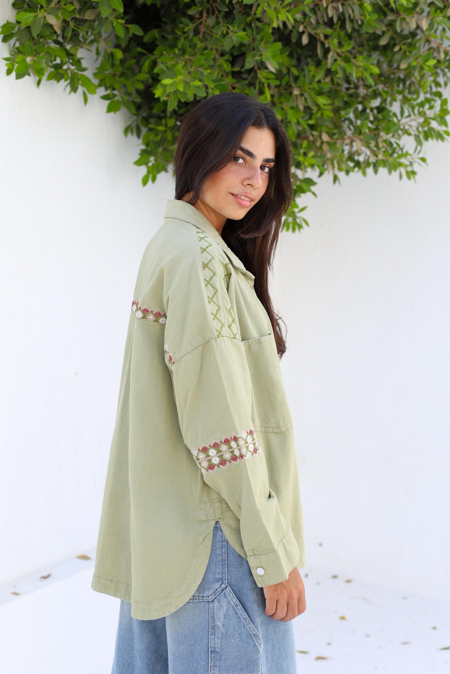Tapestry Touch Overshirt denim jacket-Olive