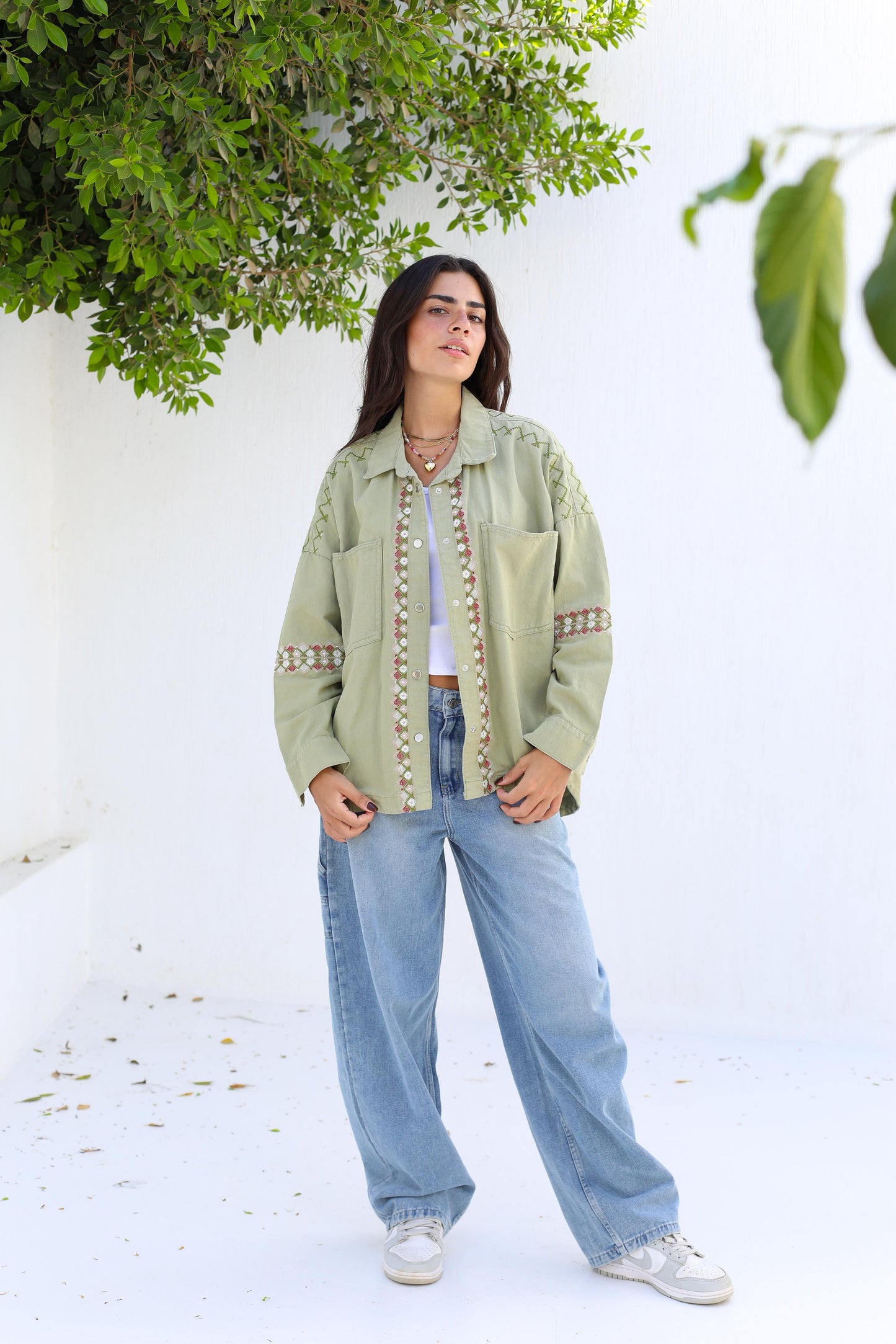 Tapestry Touch Overshirt denim jacket-Olive