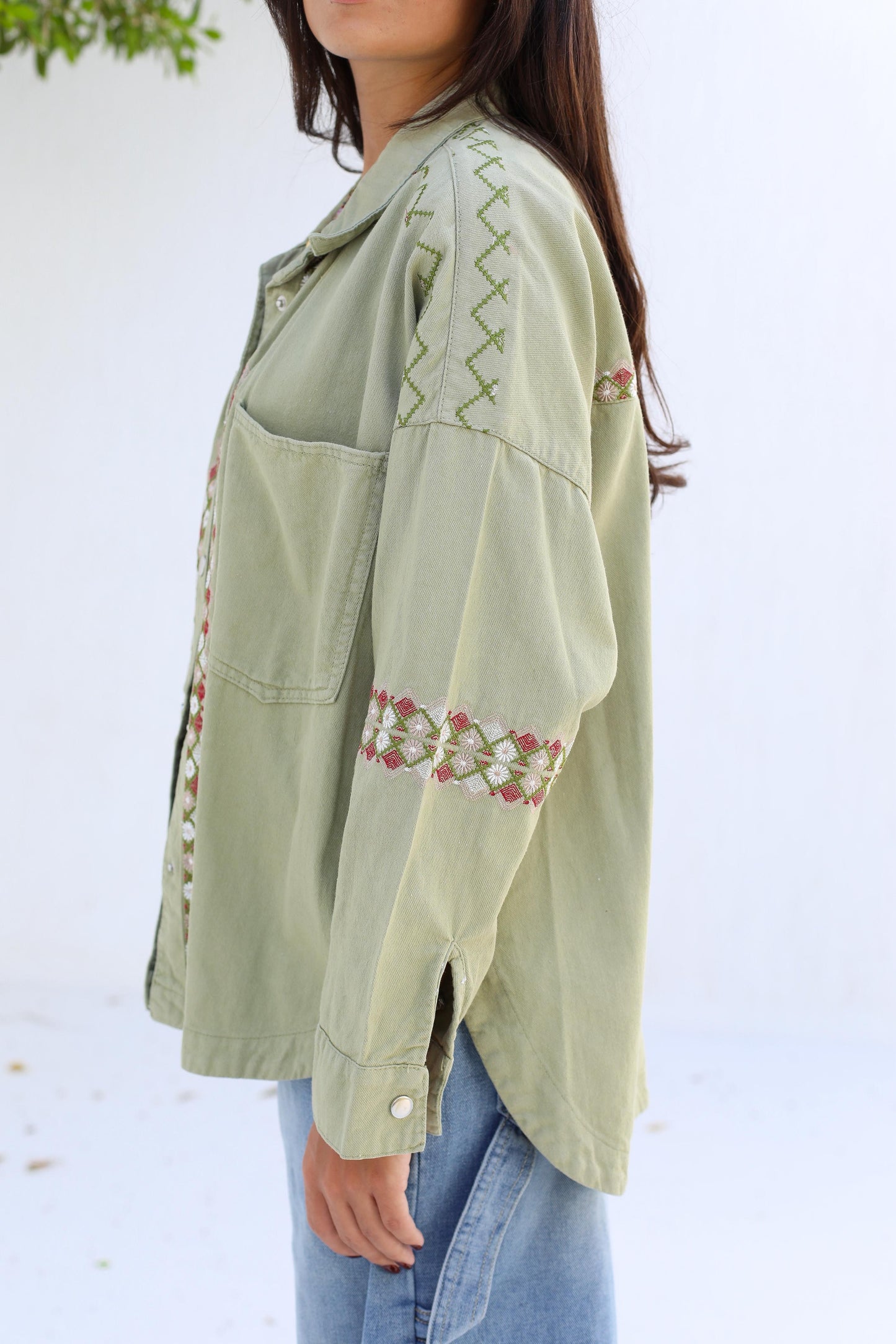 Tapestry Touch Overshirt denim jacket-Olive