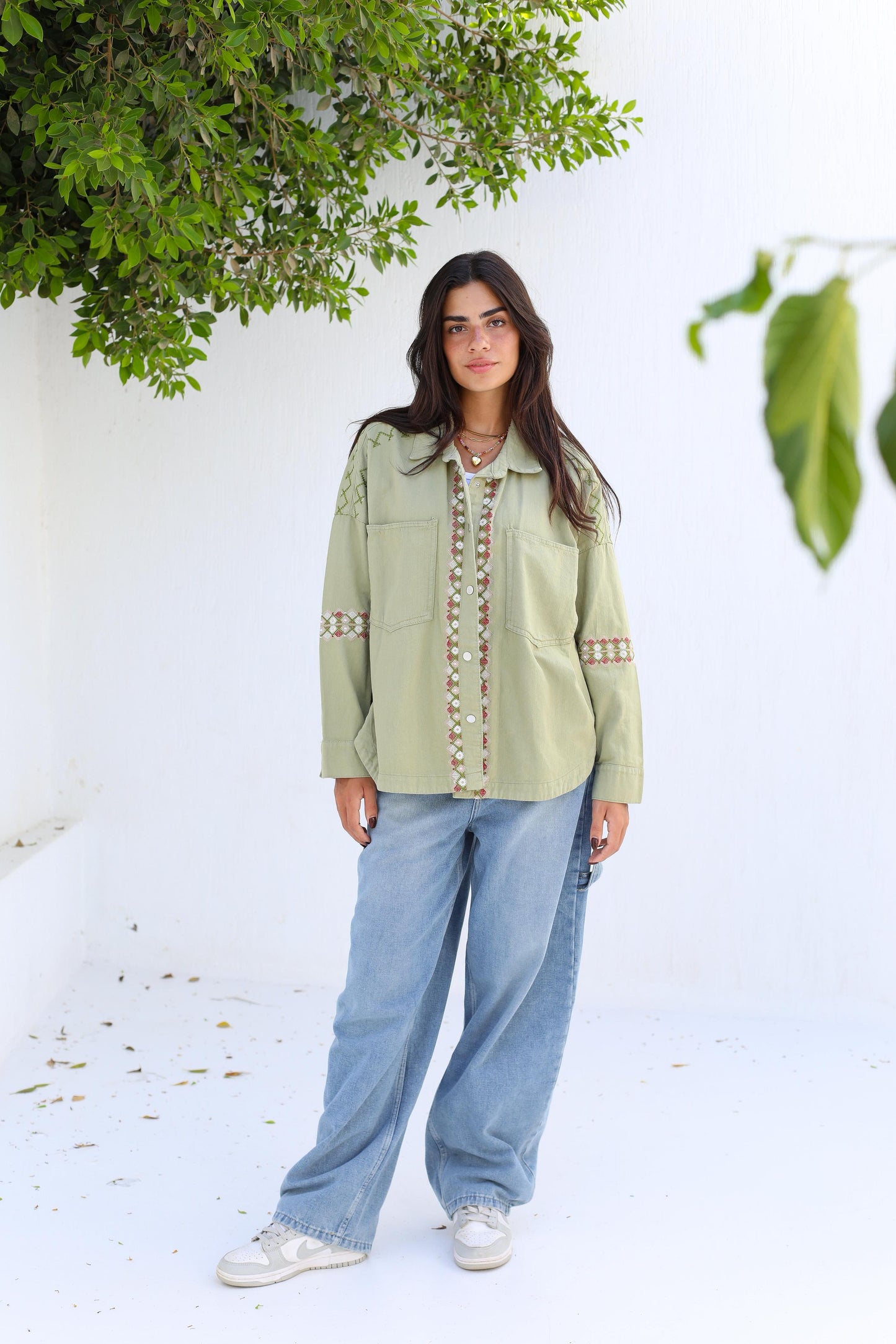 Tapestry Touch Overshirt denim jacket-Olive