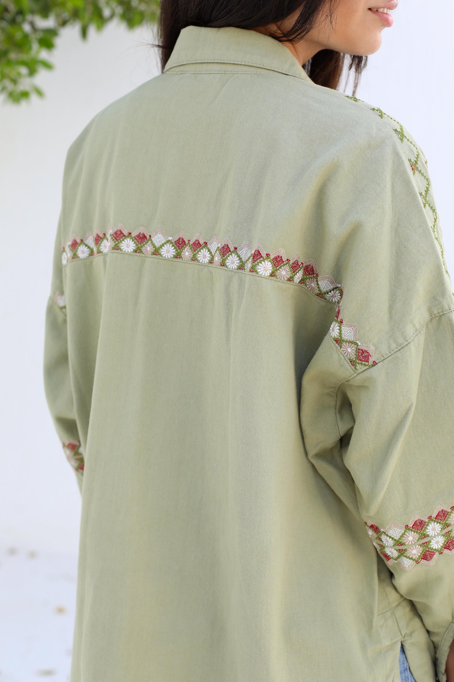 Tapestry Touch Overshirt denim jacket-Olive