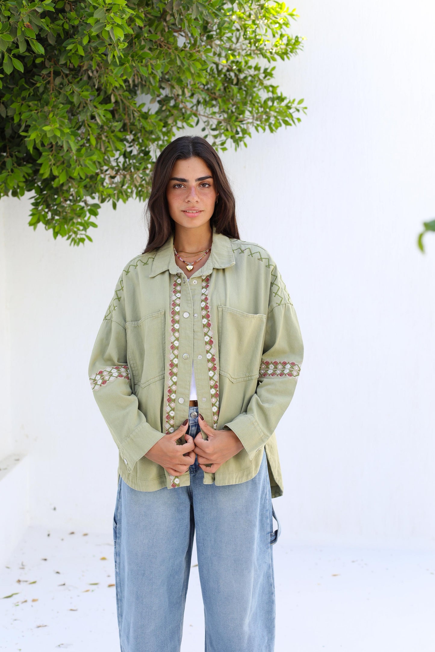 Tapestry Touch Overshirt denim jacket-Olive