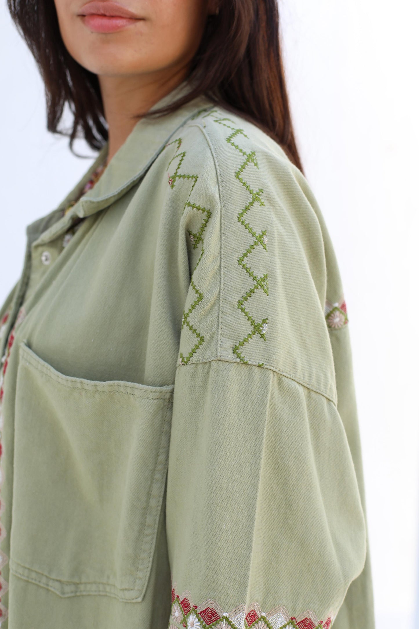 Tapestry Touch Overshirt denim jacket-Olive