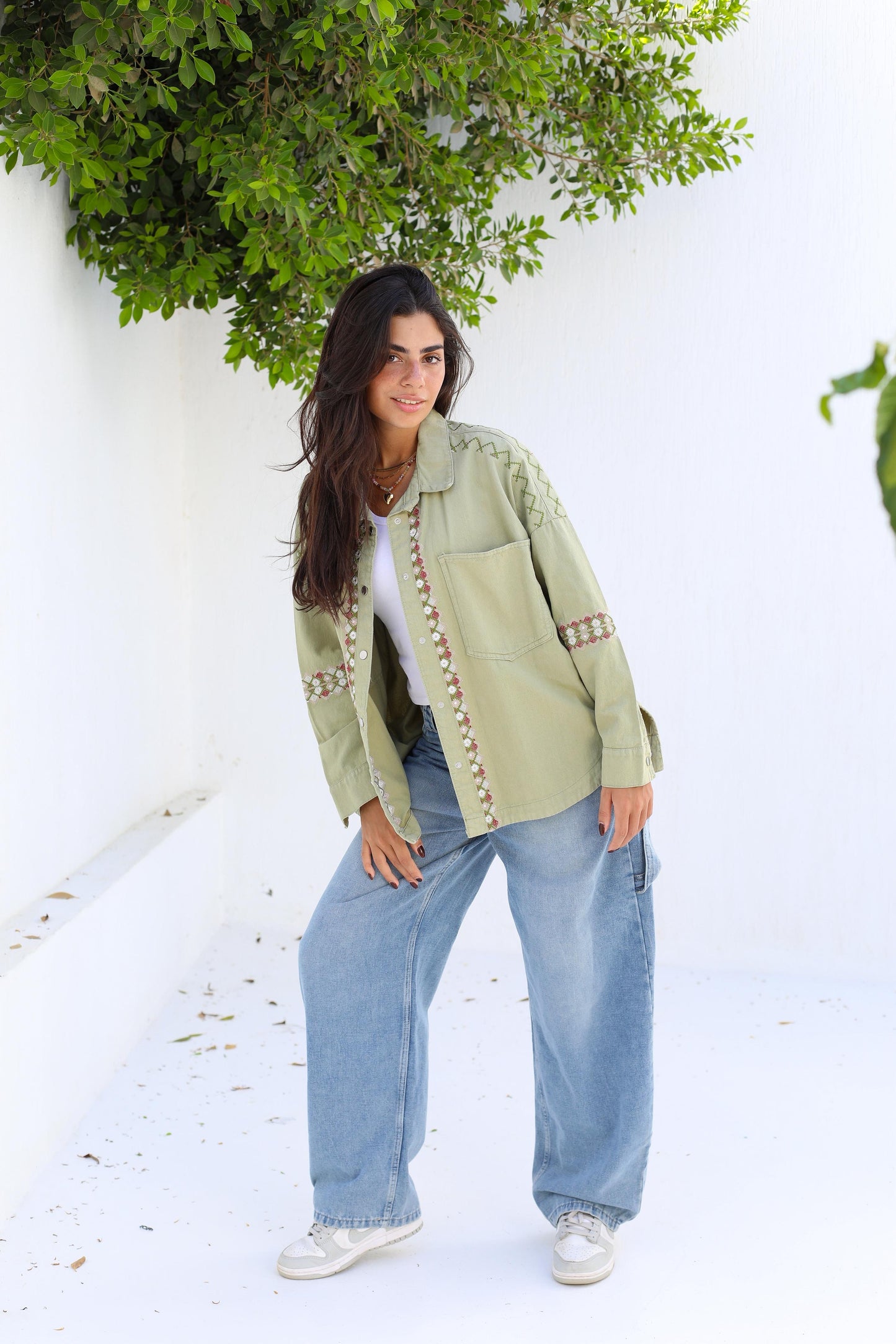 Tapestry Touch Overshirt denim jacket-Olive