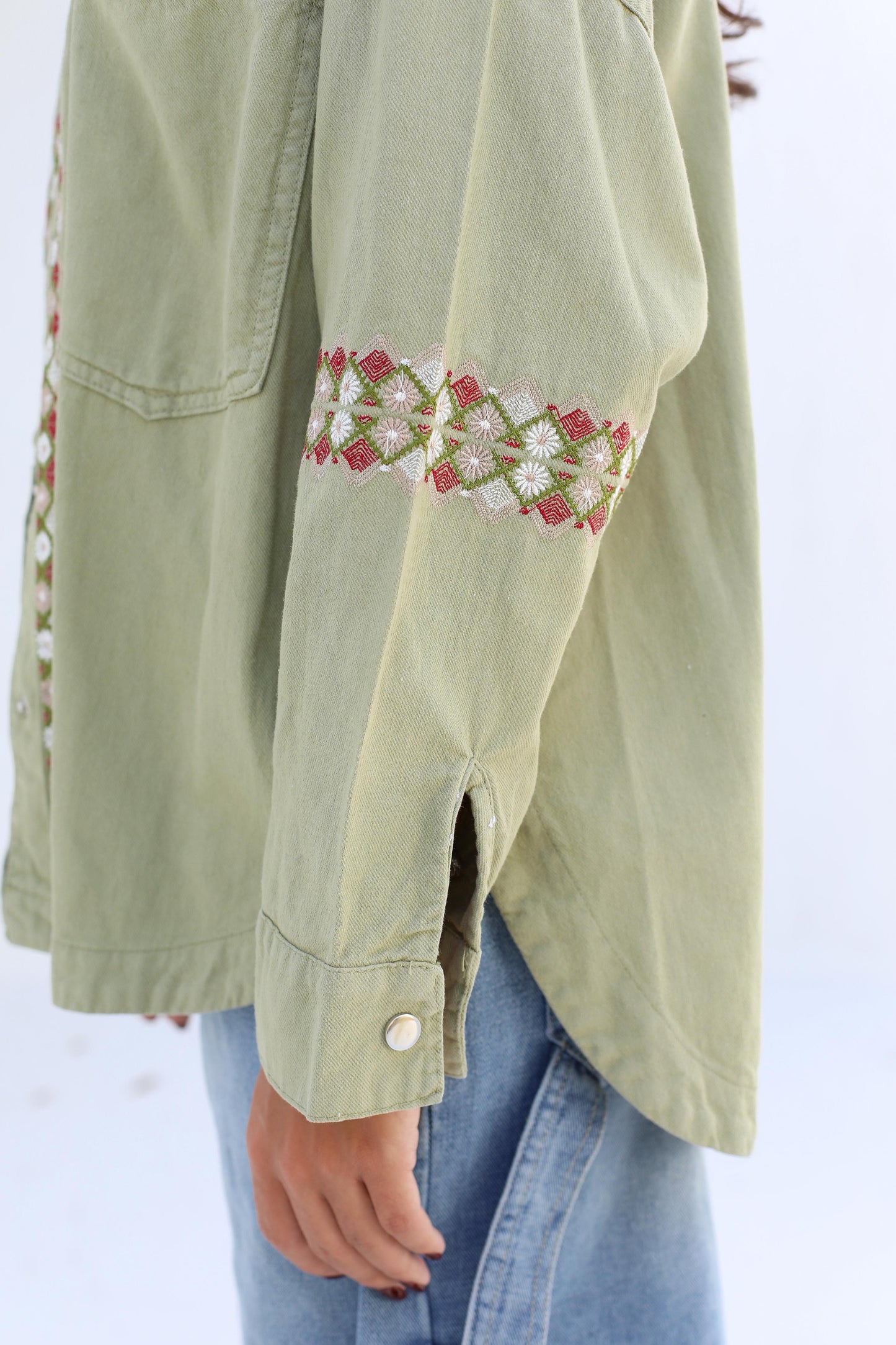 Tapestry Touch Overshirt denim jacket-Olive
