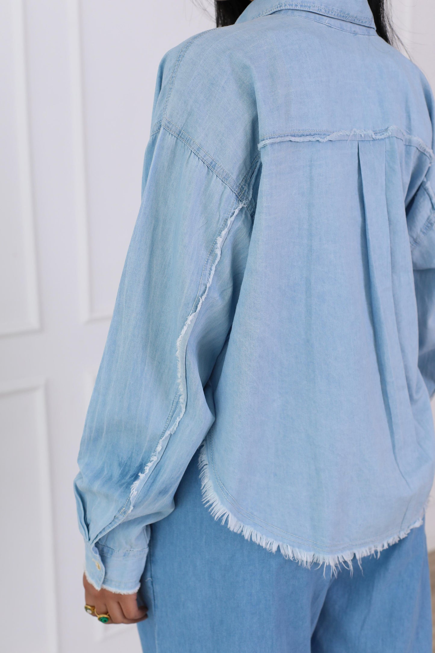Oversized highlow denim jacket-babyblue