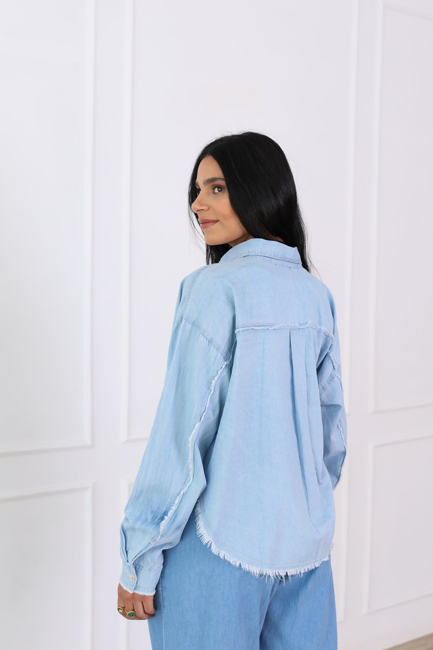 Oversized highlow denim jacket-babyblue
