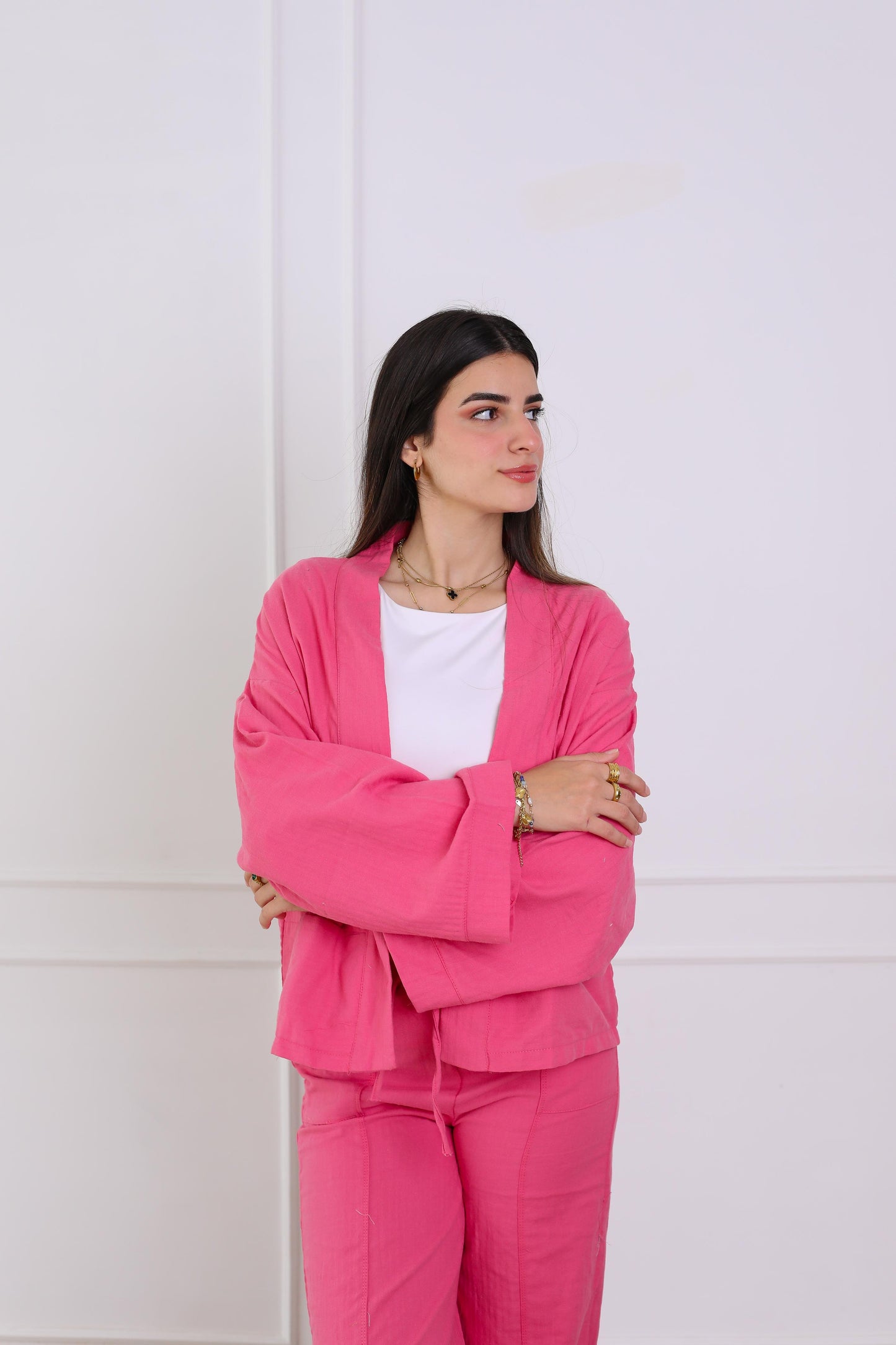 Blush Linen Luxe Set-dark pink