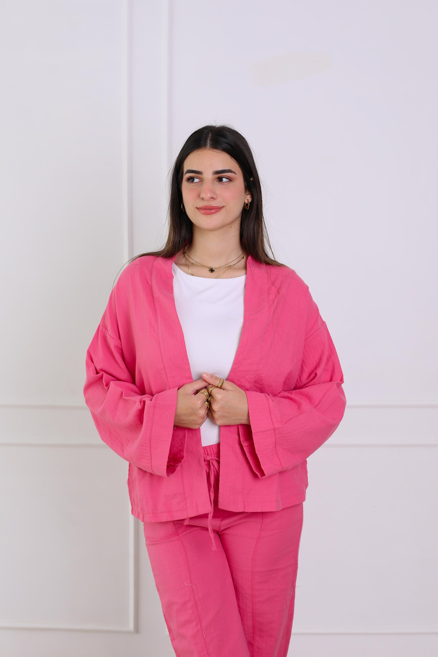 Blush Linen Luxe Set-dark pink