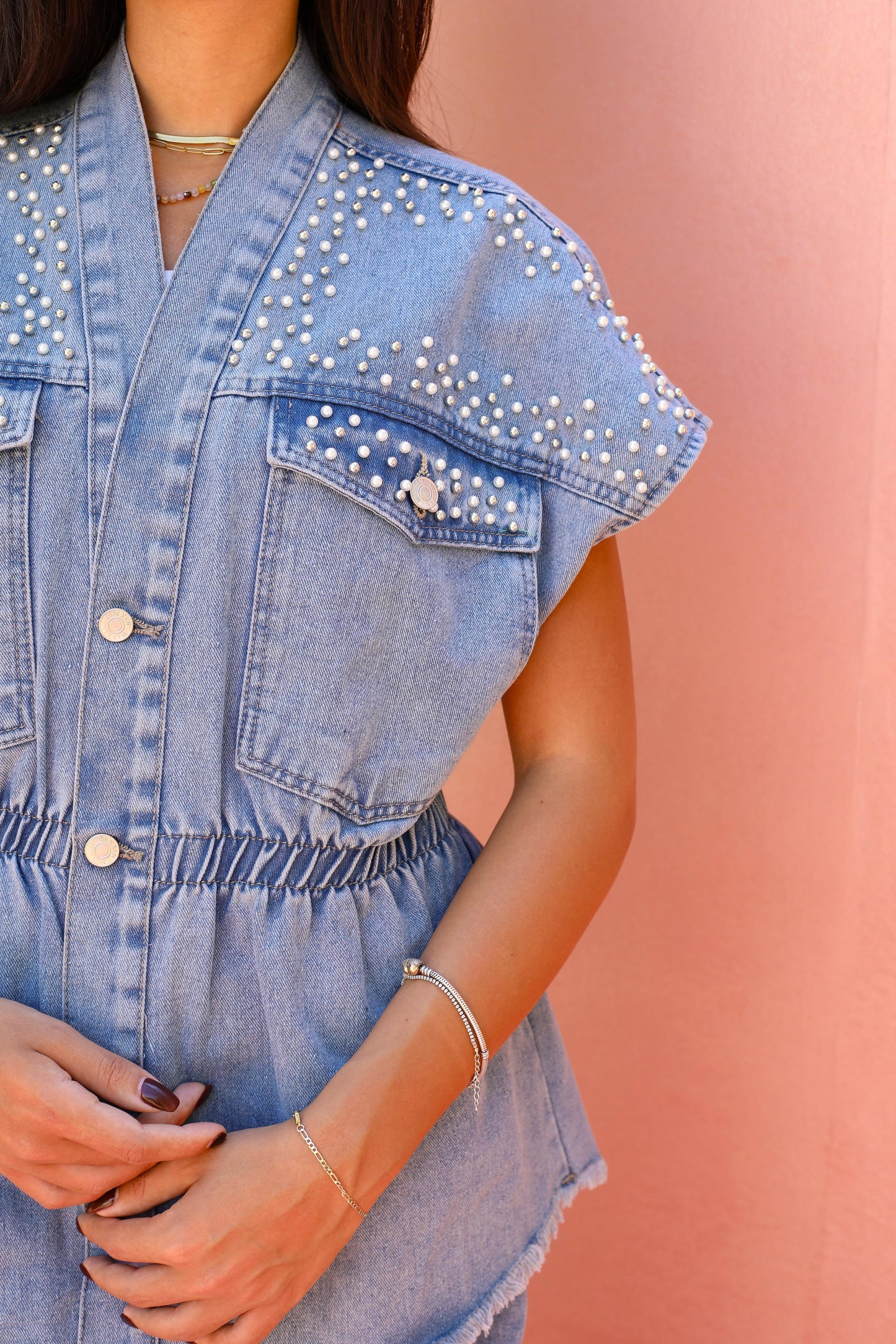 Pearla Denim Sleeveless Jacket