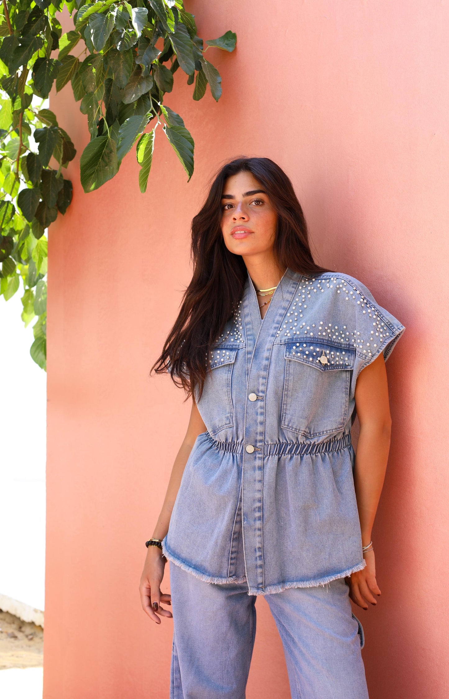 Pearla Denim Sleeveless Jacket