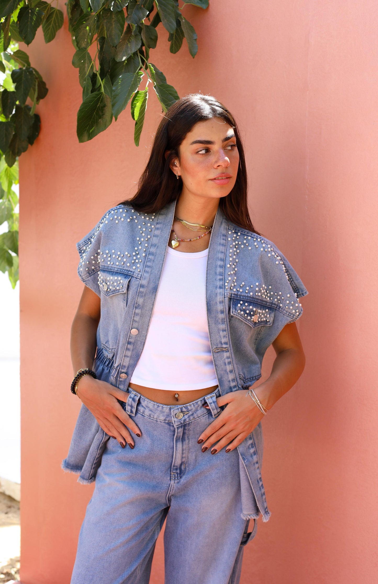 Pearla Denim Sleeveless Jacket