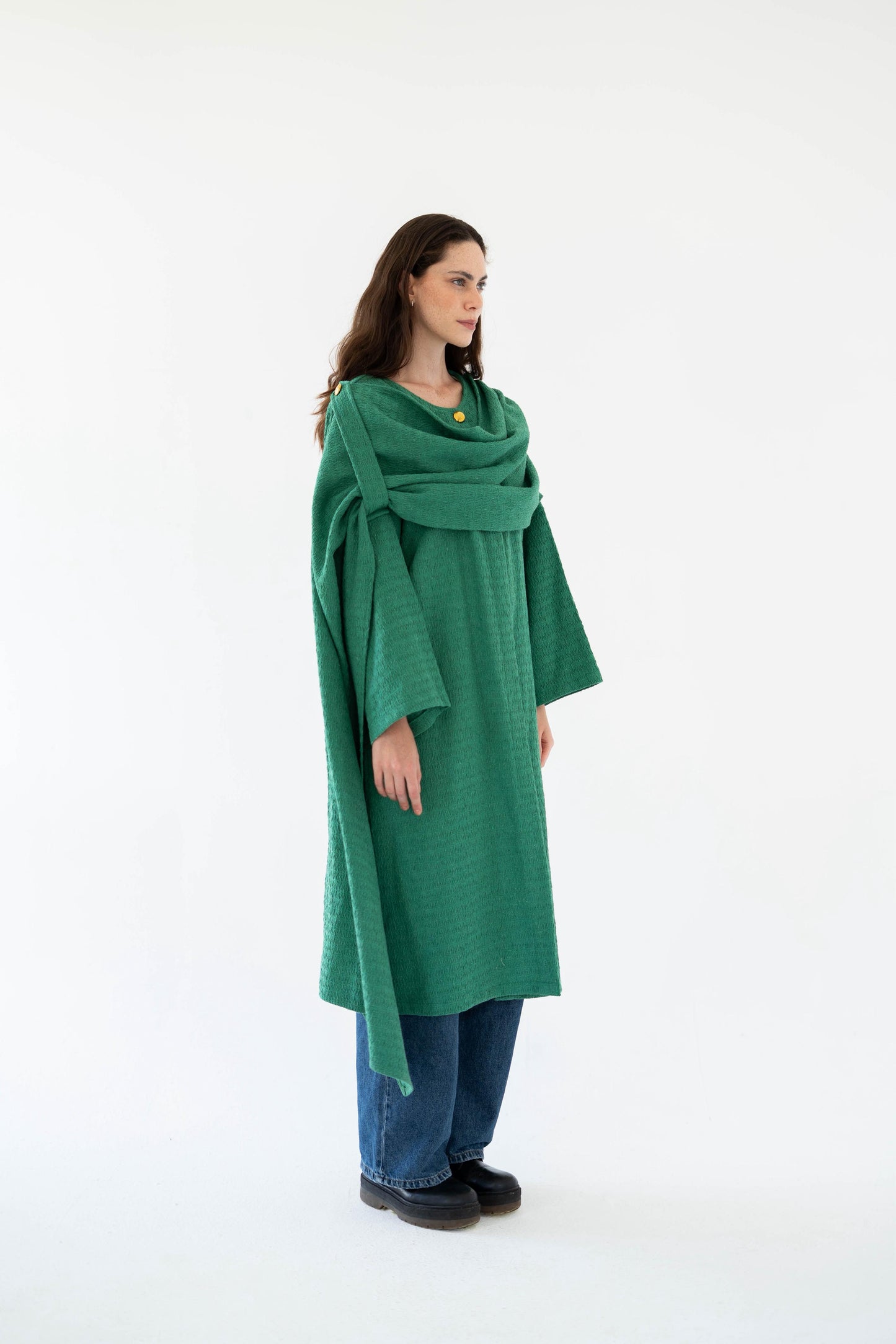 Lina Scarfed Coat- Women-Green