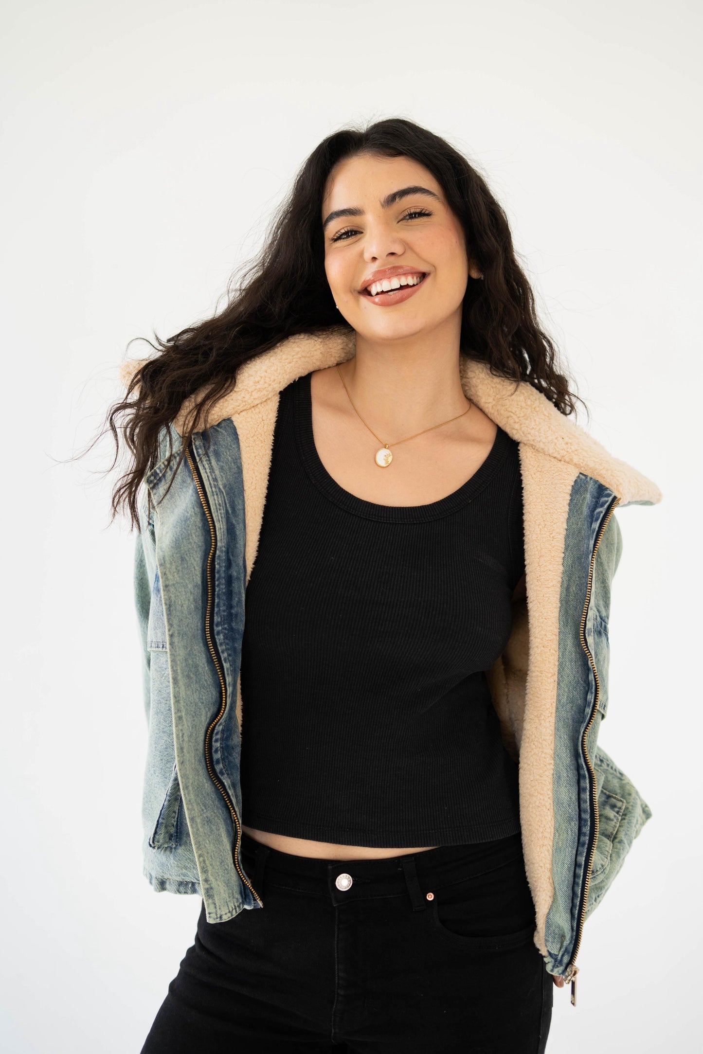 Oversized denim fur jacket- Dirty Fur Biege