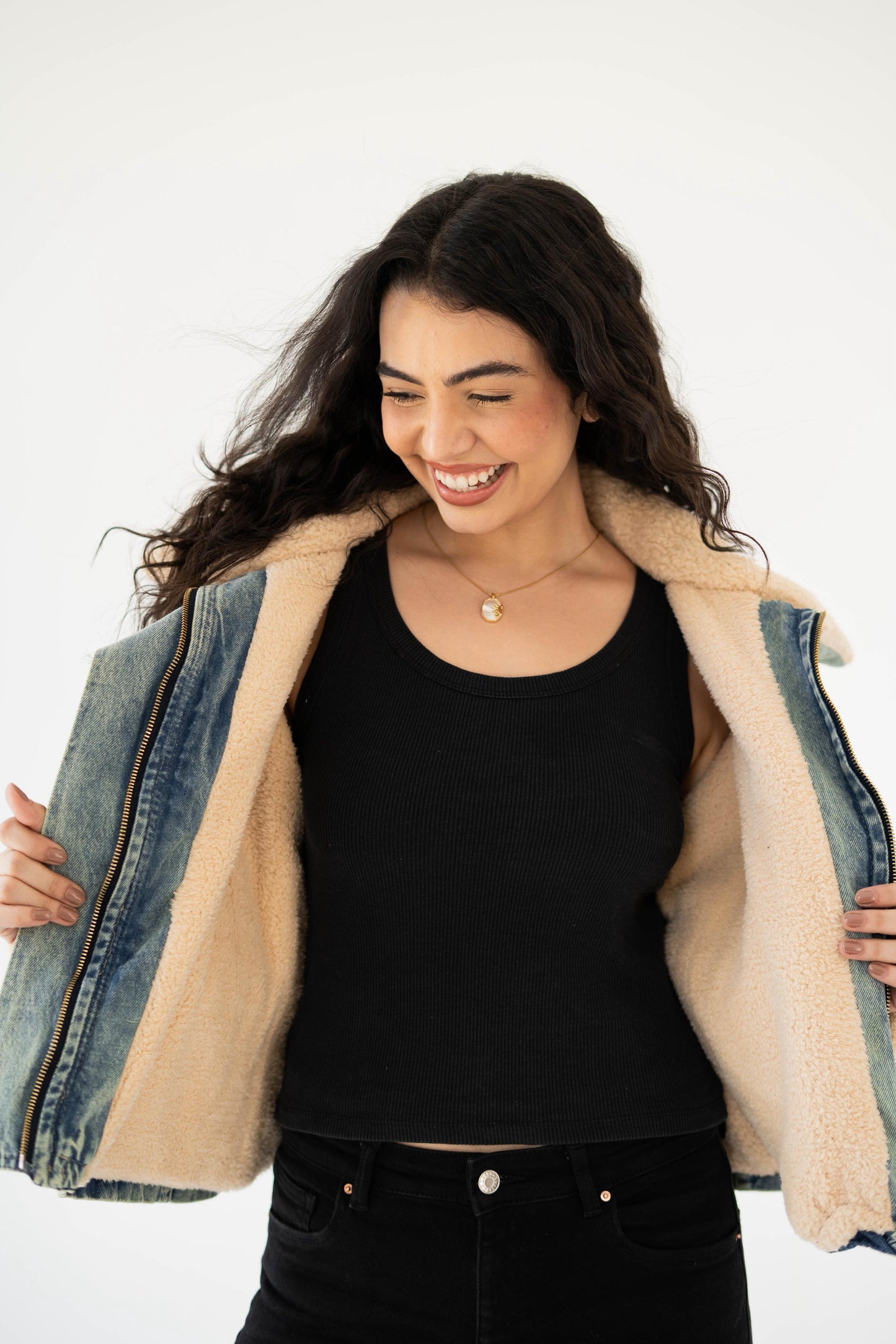 Oversized denim fur jacket- Dirty Fur Biege