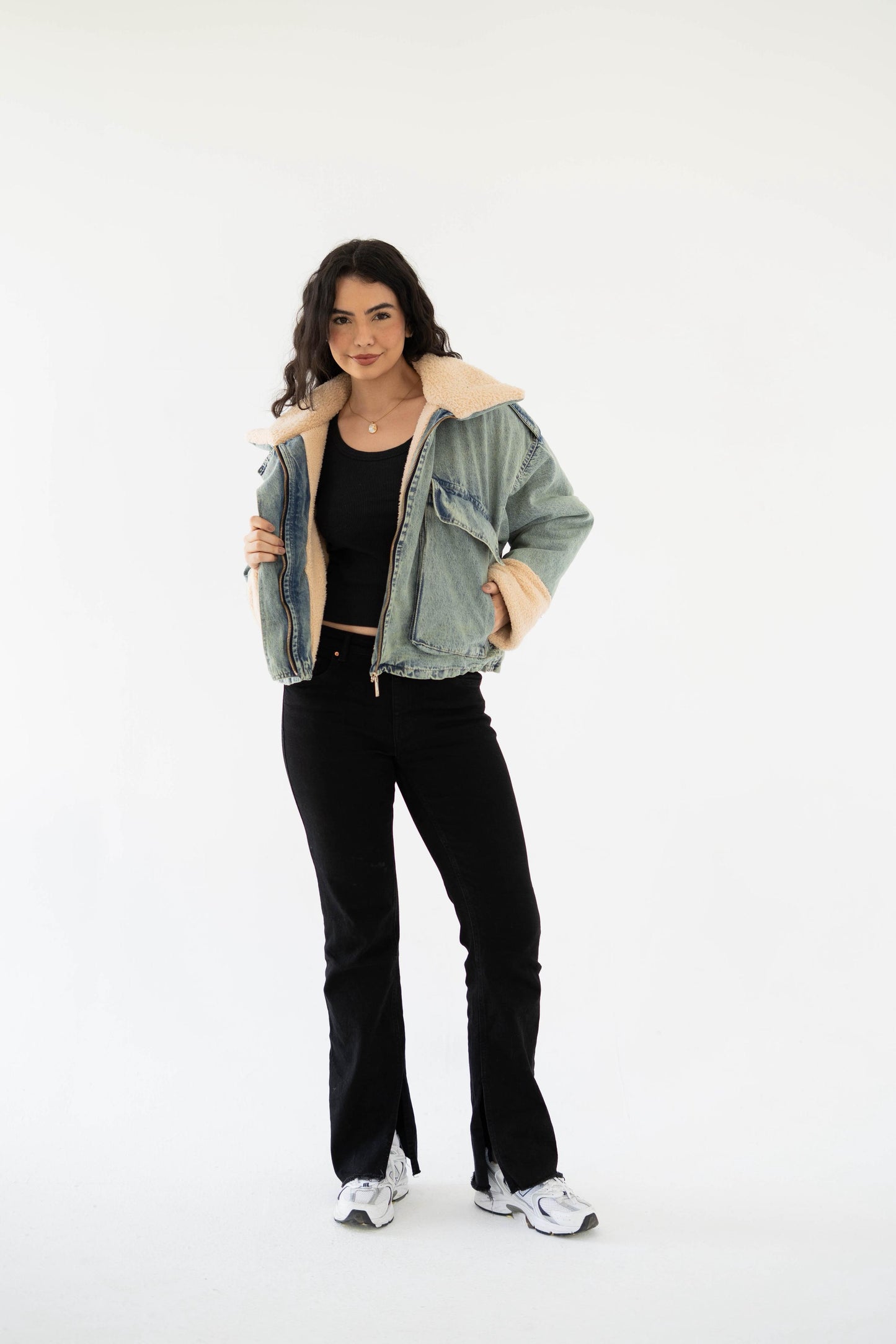 Oversized denim fur jacket- Dirty Fur Biege