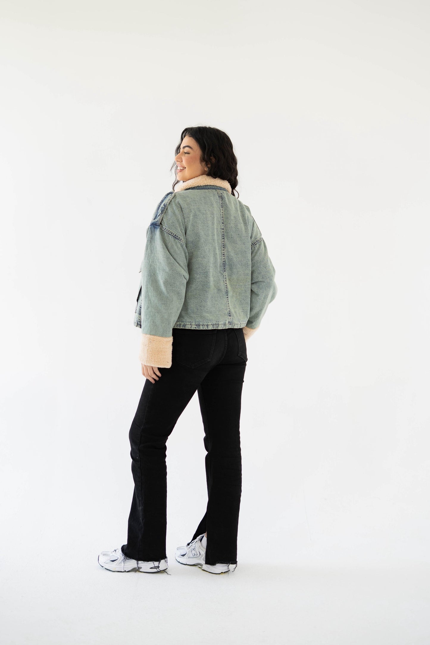 Oversized denim fur jacket- Dirty Fur Biege