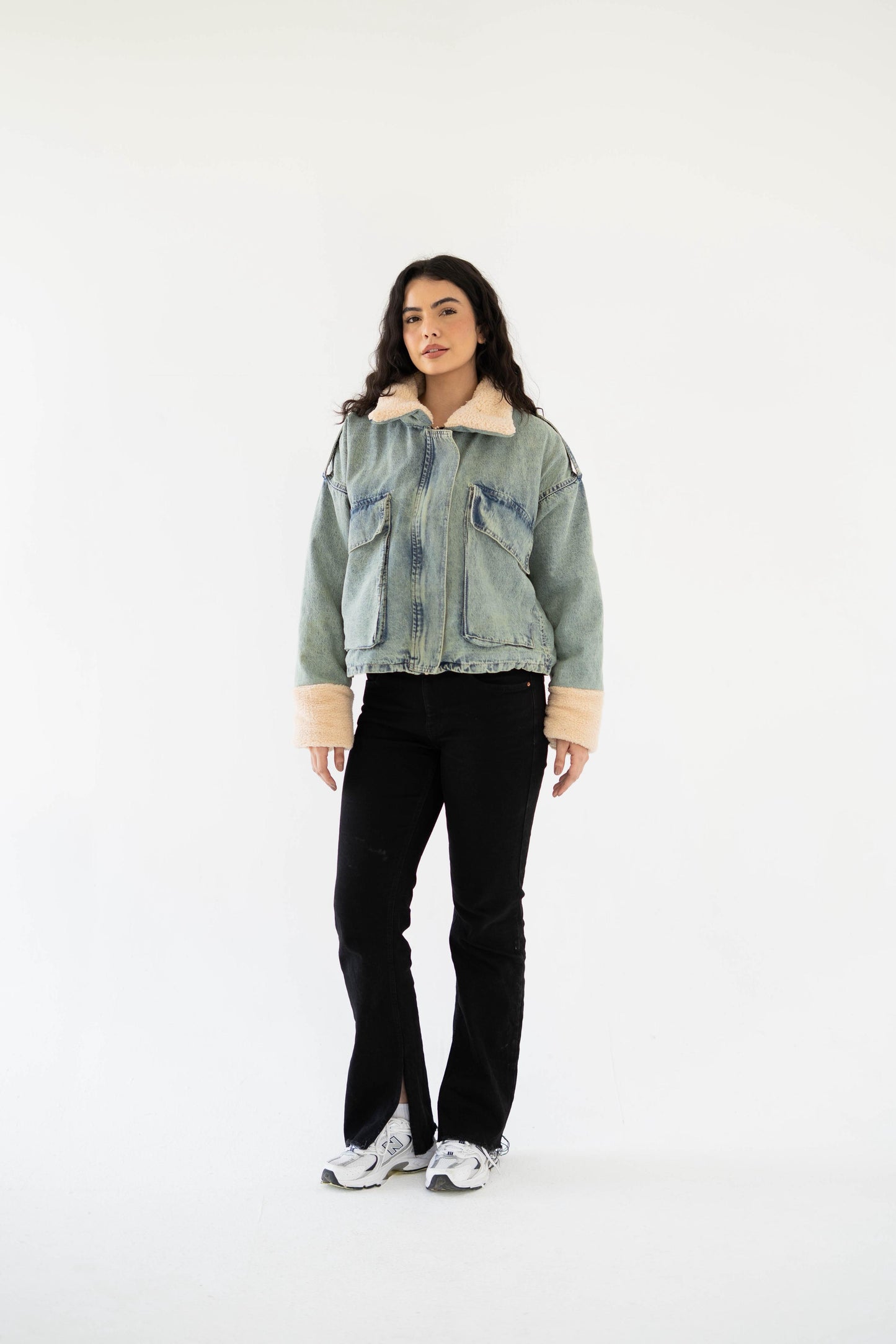 Oversized denim fur jacket- Dirty Fur Biege
