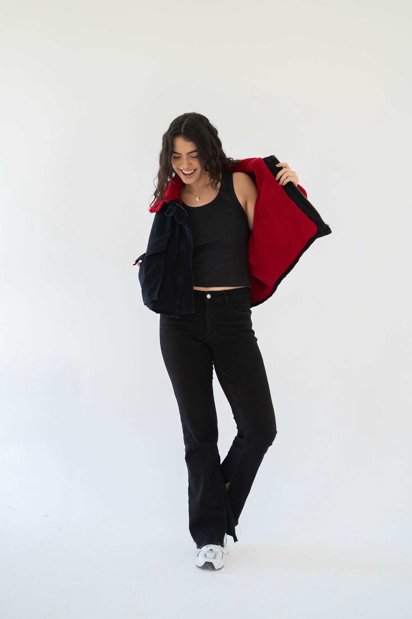 Oversized denim fur jacket- black Fur Maroon