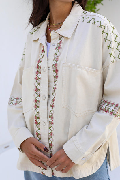 Tapestry Touch Overshirt denim jacket-Biege