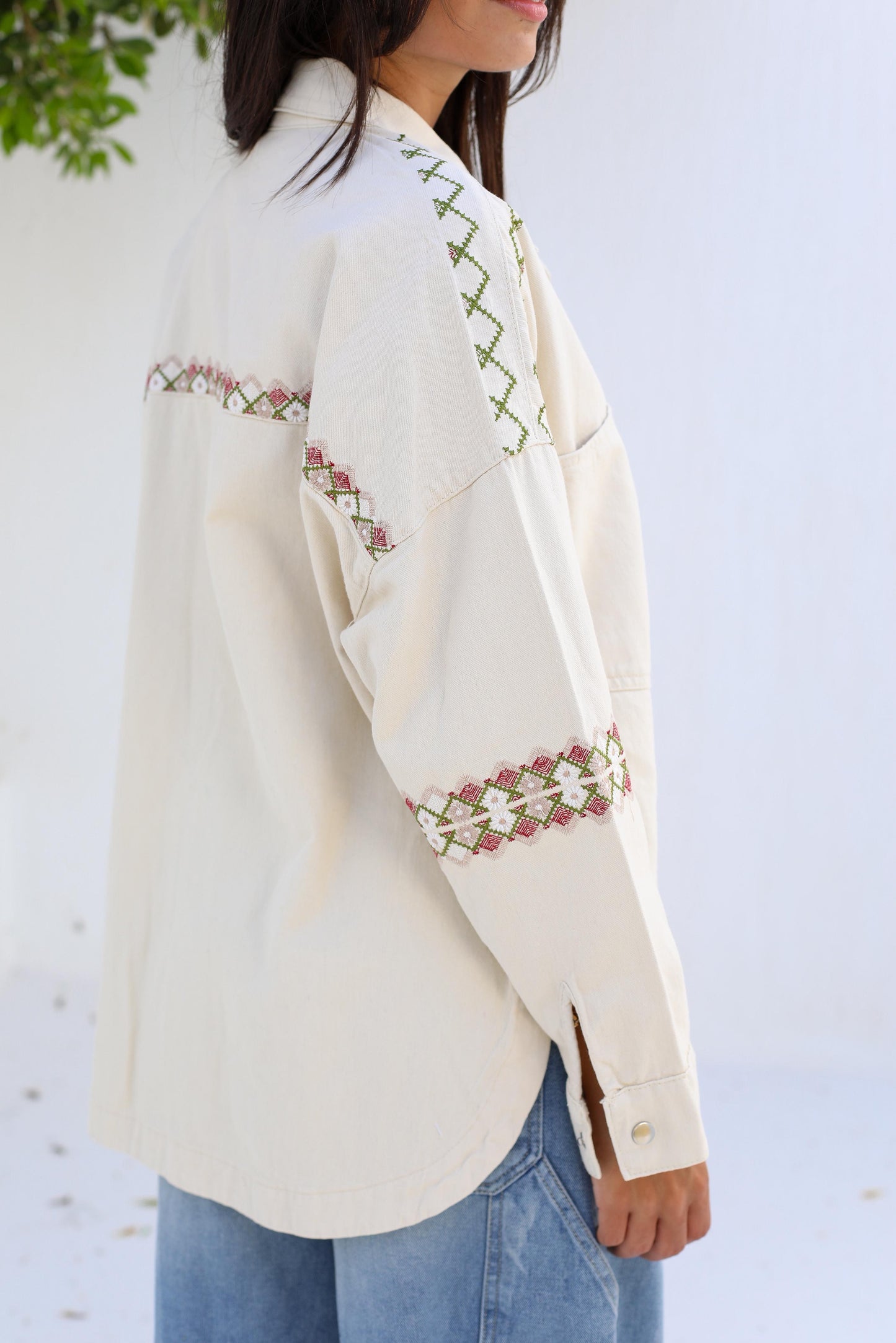 Tapestry Touch Overshirt denim jacket-Biege