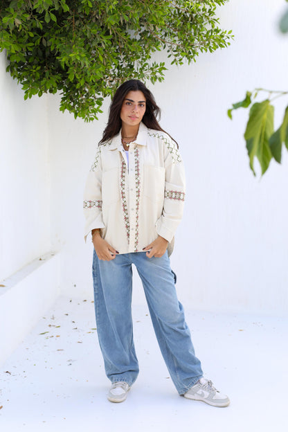 Tapestry Touch Overshirt denim jacket-Biege