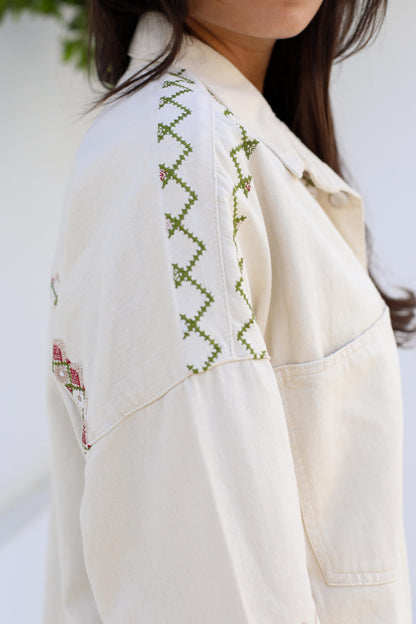 Tapestry Touch Overshirt denim jacket-Biege