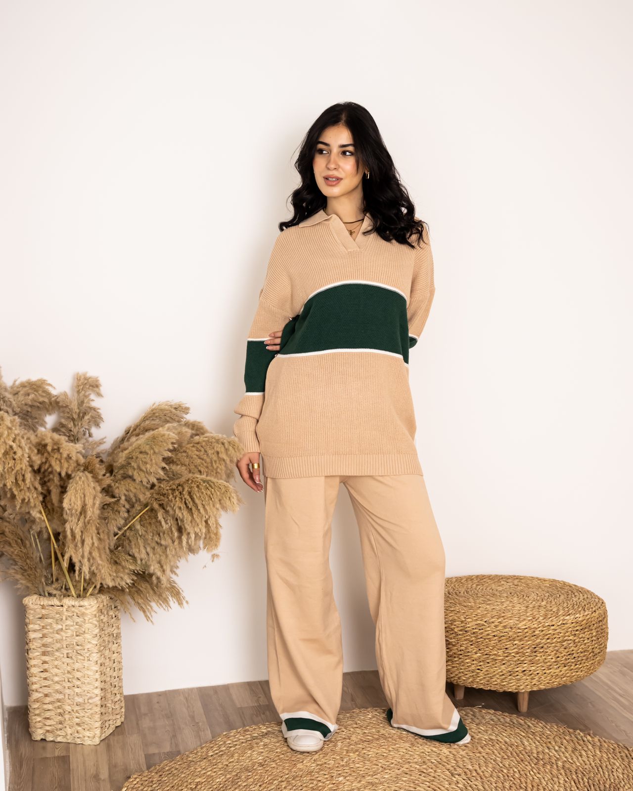 knitted set Biege X Green