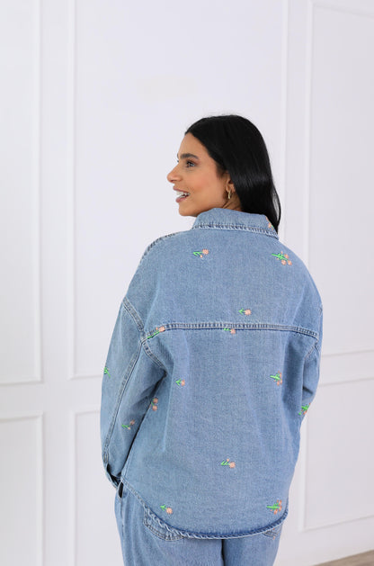 Flory Everyday Denim Jacket with Pockets light blue