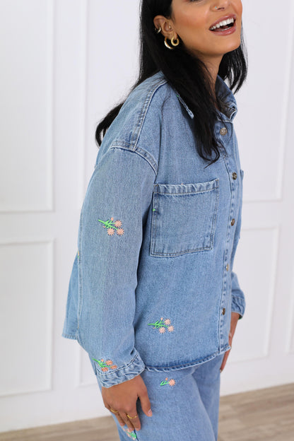 Flory Everyday Denim Jacket with Pockets light blue