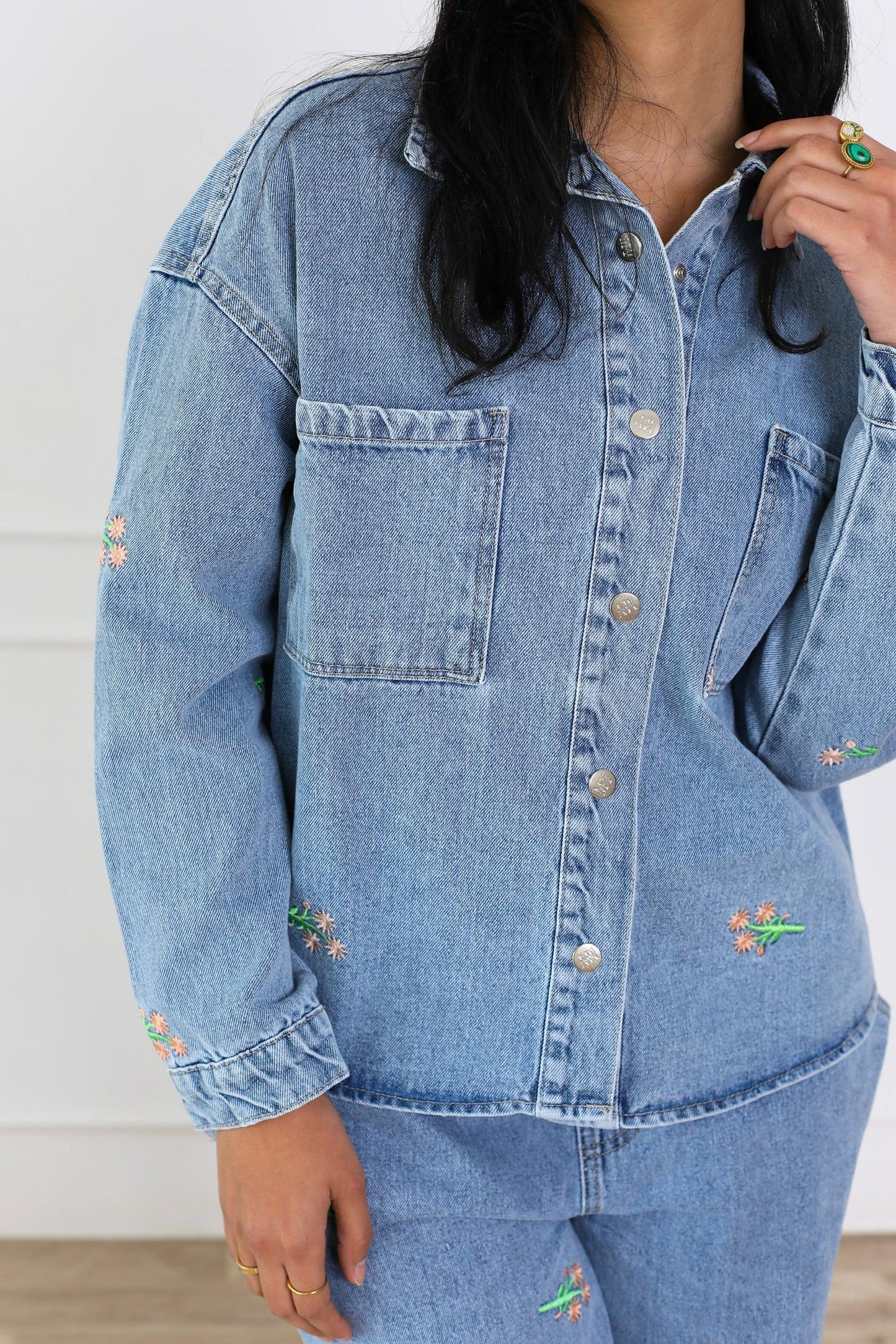 Flory Everyday Denim Jacket with Pockets light blue