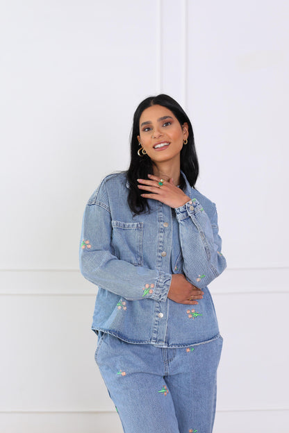 Flory Everyday Denim Jacket with Pockets light blue