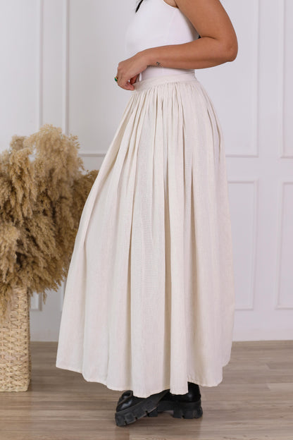 Effortlessly Elegant linen Pleated Skirt-beige