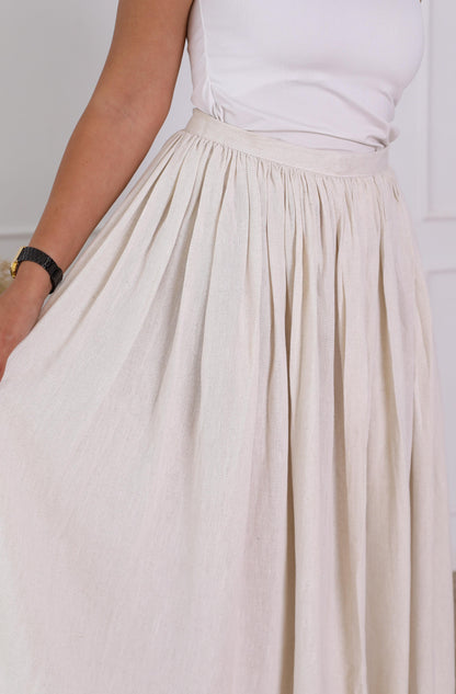 Effortlessly Elegant linen Pleated Skirt-beige