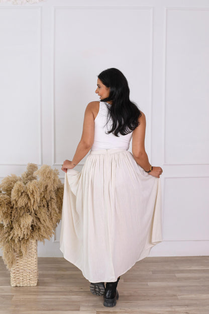 Effortlessly Elegant linen Pleated Skirt-beige
