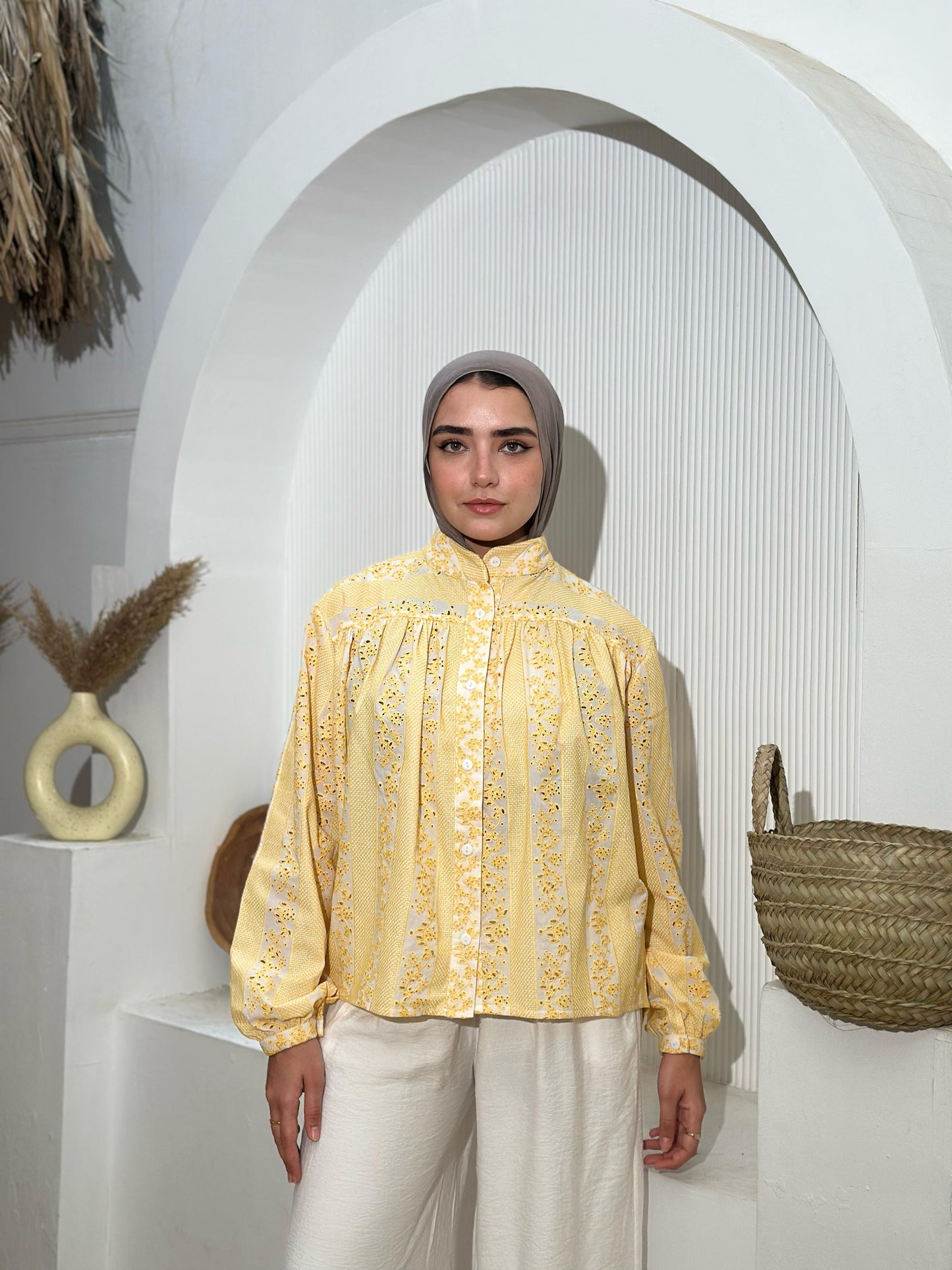 Embroidered Yellow Butter Voile Blouse – Light, Elegant & Effortlessly Versatile- yellow butter