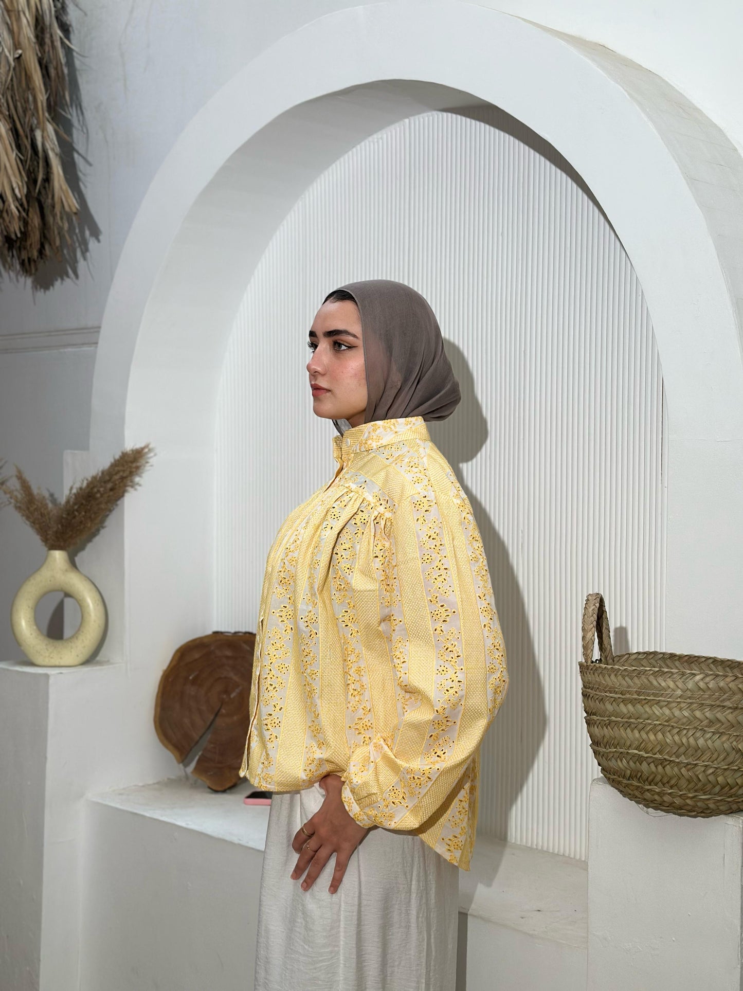 Embroidered Yellow Butter Voile Blouse – Light, Elegant & Effortlessly Versatile- yellow butter