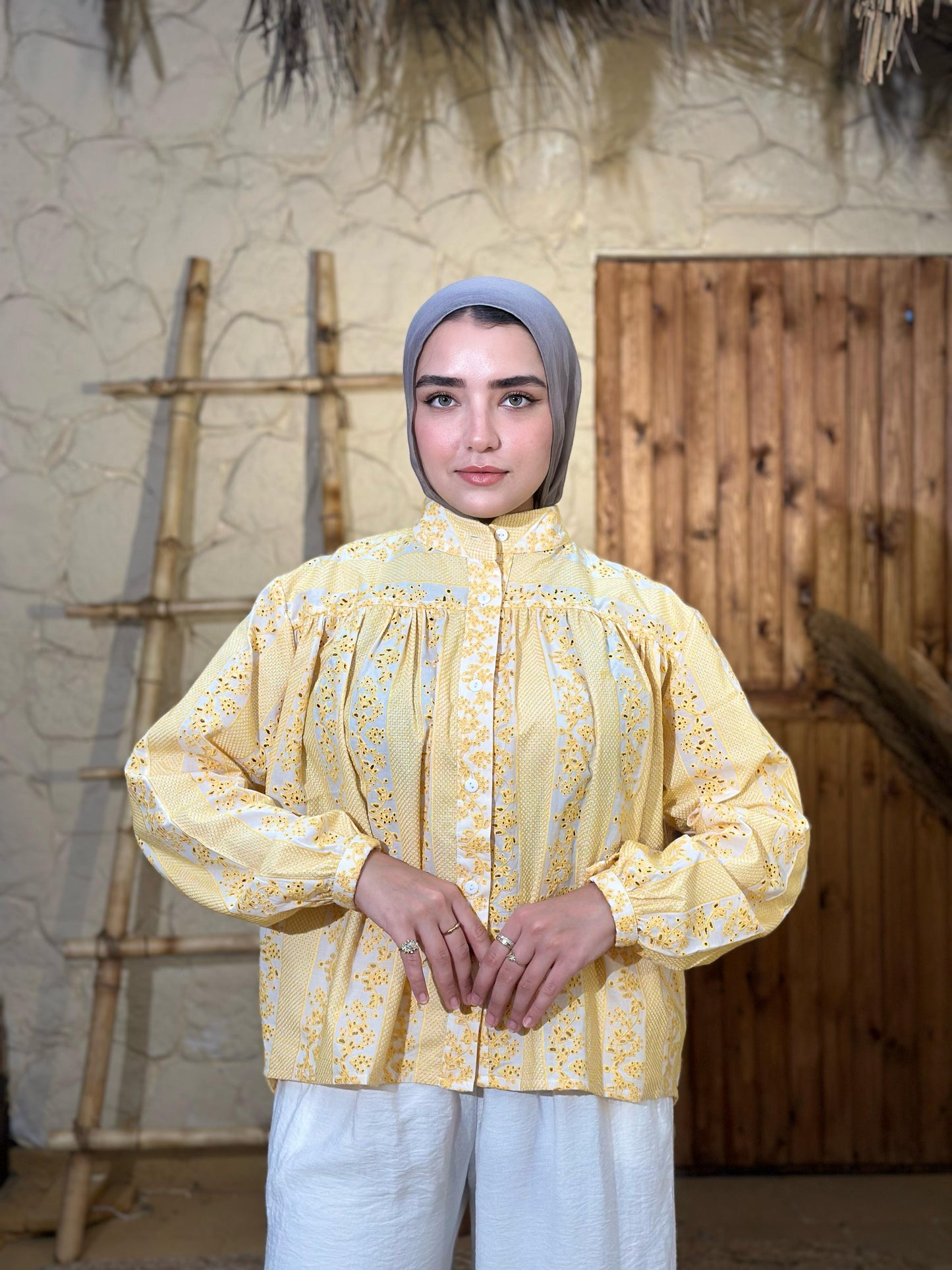 Embroidered Yellow Butter Voile Blouse – Light, Elegant & Effortlessly Versatile- yellow butter