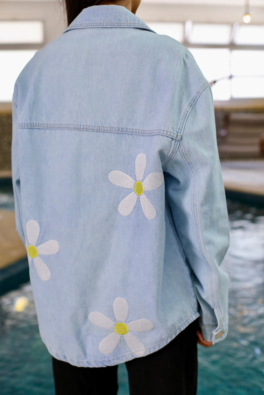 Golden Bloom – Embroidered Denim Jacket