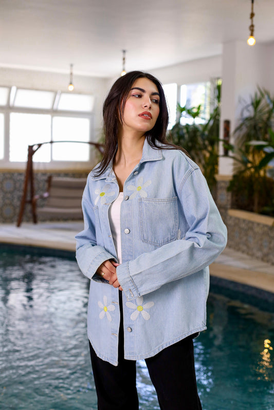 Golden Bloom – Embroidered Denim Jacket