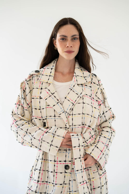 Cozy Check Coat -White-Women