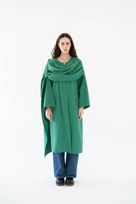 Lina Scarfed Coat- Women-Green