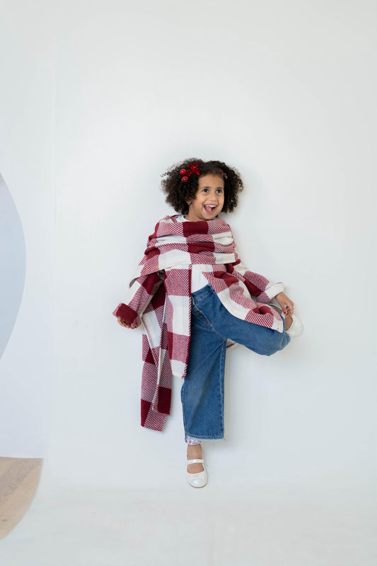 Lina Scarfed Coat – Kids-Maroon